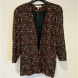 Paul Alexander Vintage Geometric Open Wool Silk Oversized Blazer Size 12